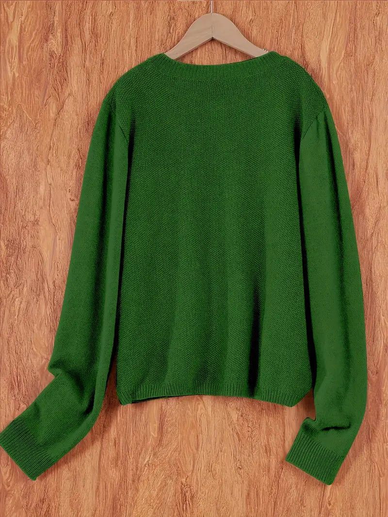 Women’s Knitted Button Cardigan with Crew Neck and Pocket