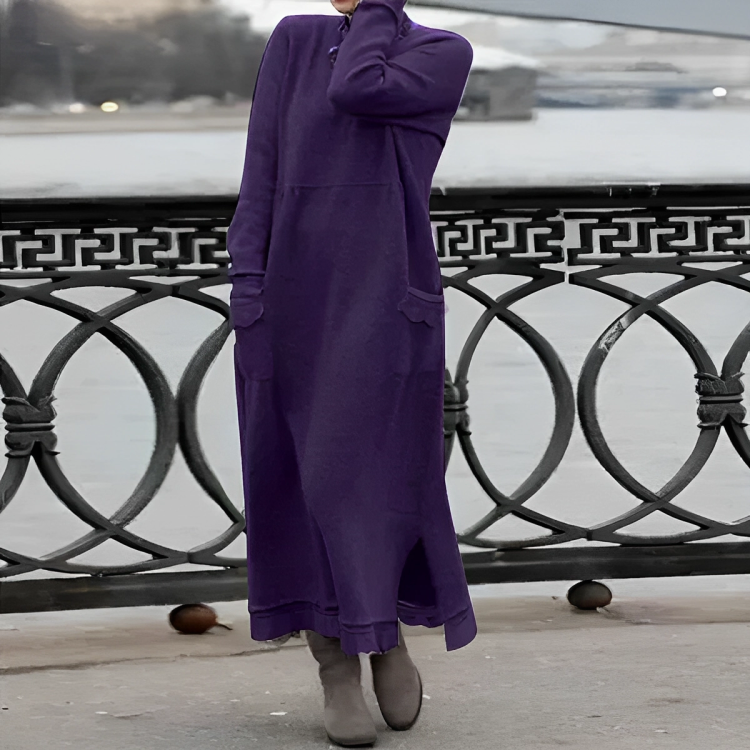 Robe longue décontractée à manches longues pour femme, avec poches