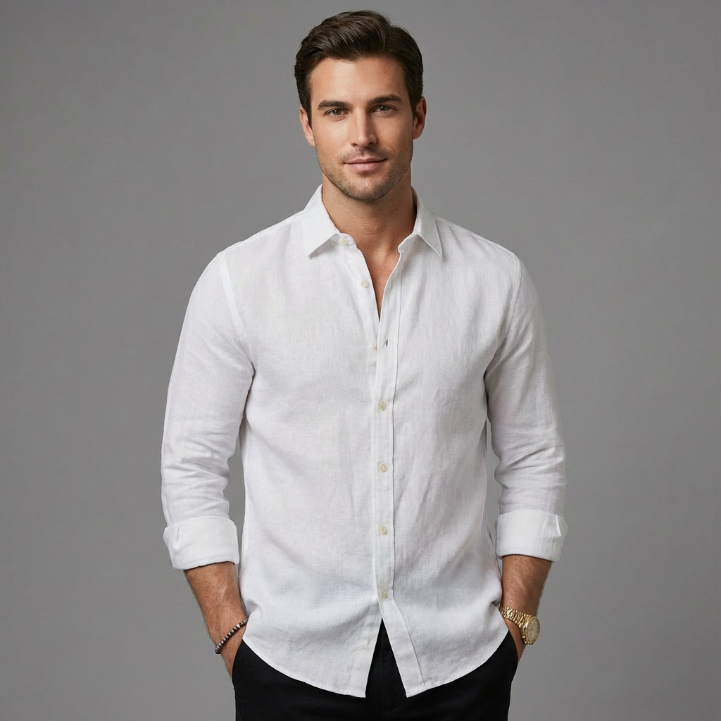 Men's Linen Long Sleeve Button-Up Shirt Casual Summer Shirt