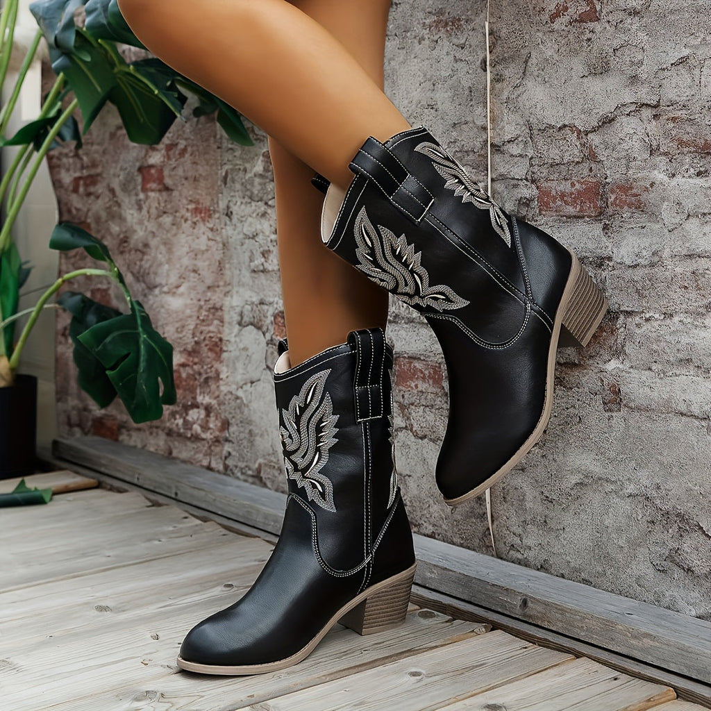 Women’s Western Suede-Look Cowboy Boots with Block Heel