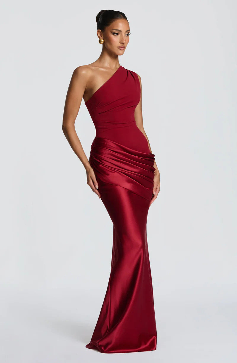 Women's One-Shoulder Jersey Maxi Evening Dress for Autumn