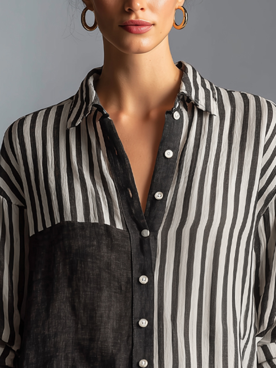 Women's Relaxed Striped Long Sleeve Shirt