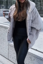 Women's Hooded Puffer Jacket with Faux Fur Trim