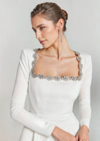 Women's Embellished Square-Neck Long Sleeve Mini Dress