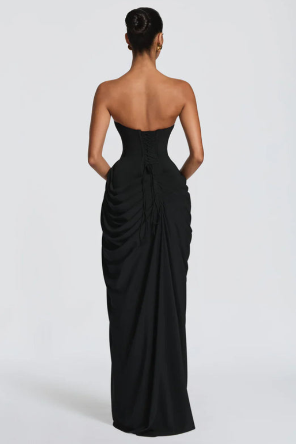 Women's Strapless Corset Draped Maxi Dress