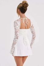 Lace Sleeve Bustier Mini Dress with Tie Front