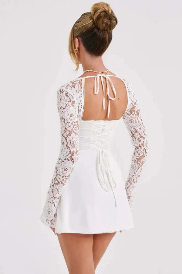 Women's Lace Mini Dress with Long Sleeves for Summer Occasion Wear