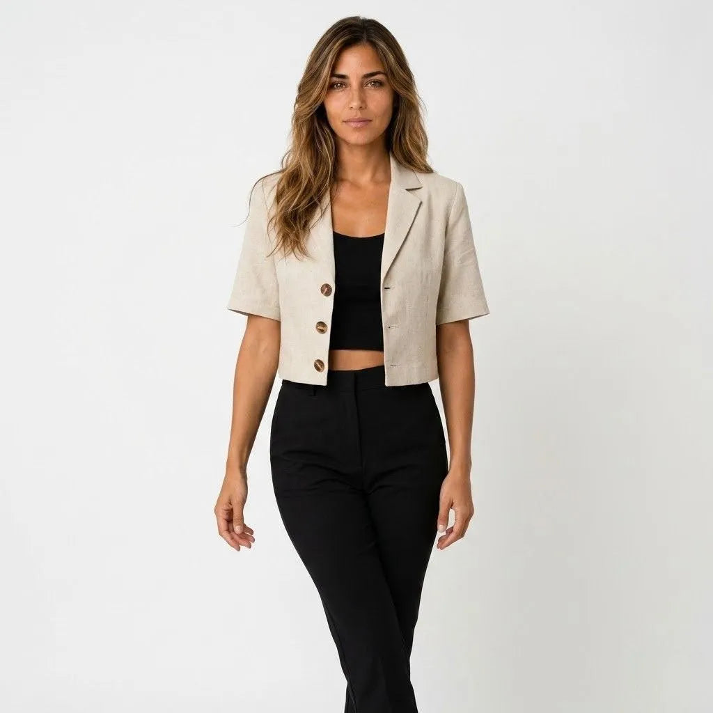 Blazer habillé court à manches courtes pour femme