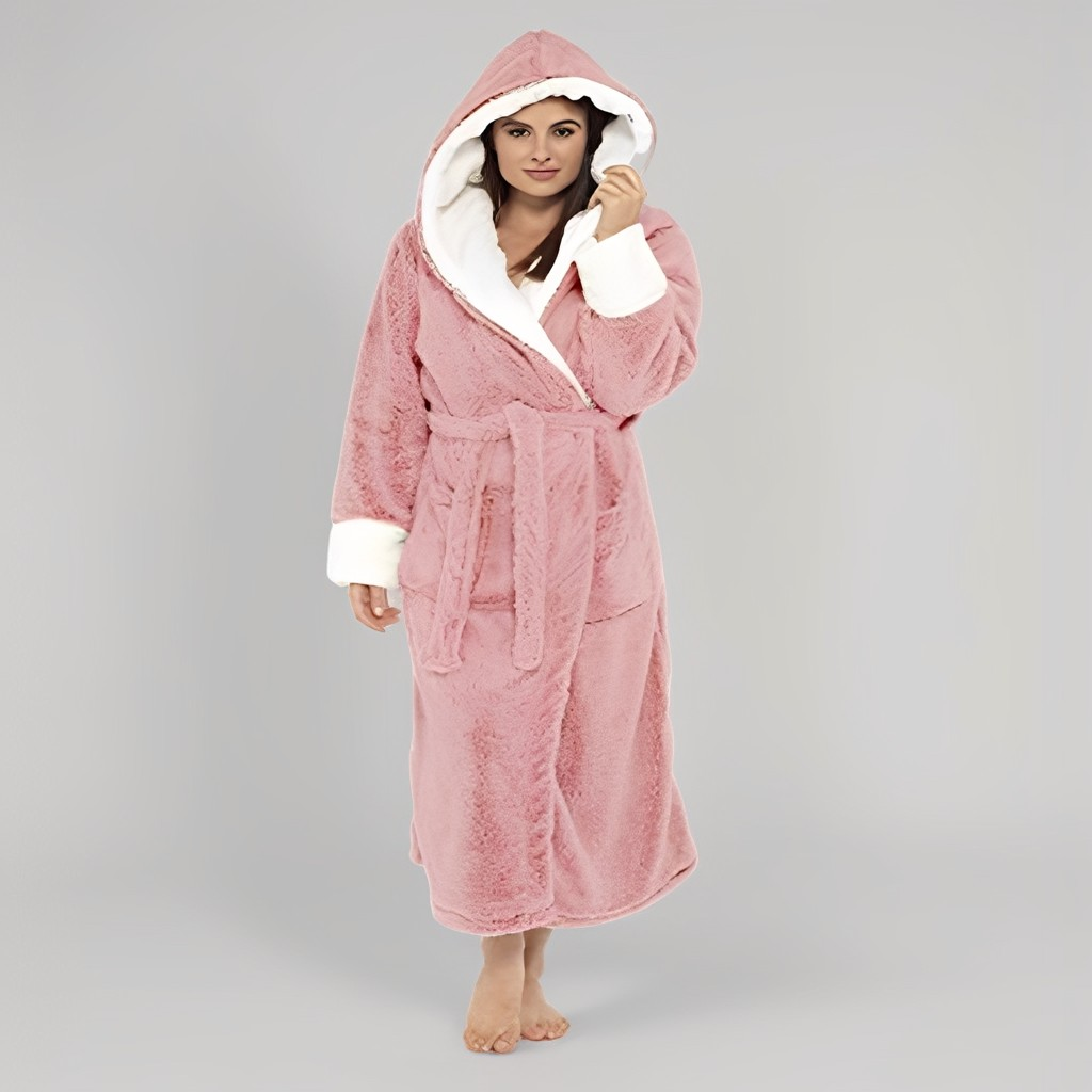 Women's Fleece Hooded Bathrobe for Autumn & Winter