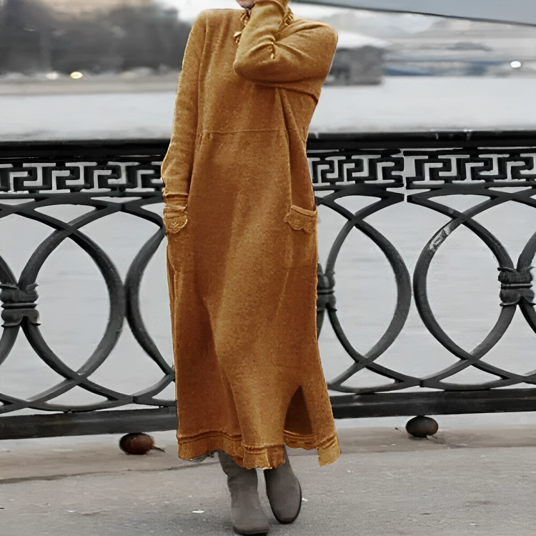 Robe longue décontractée à manches longues pour femme, avec poches