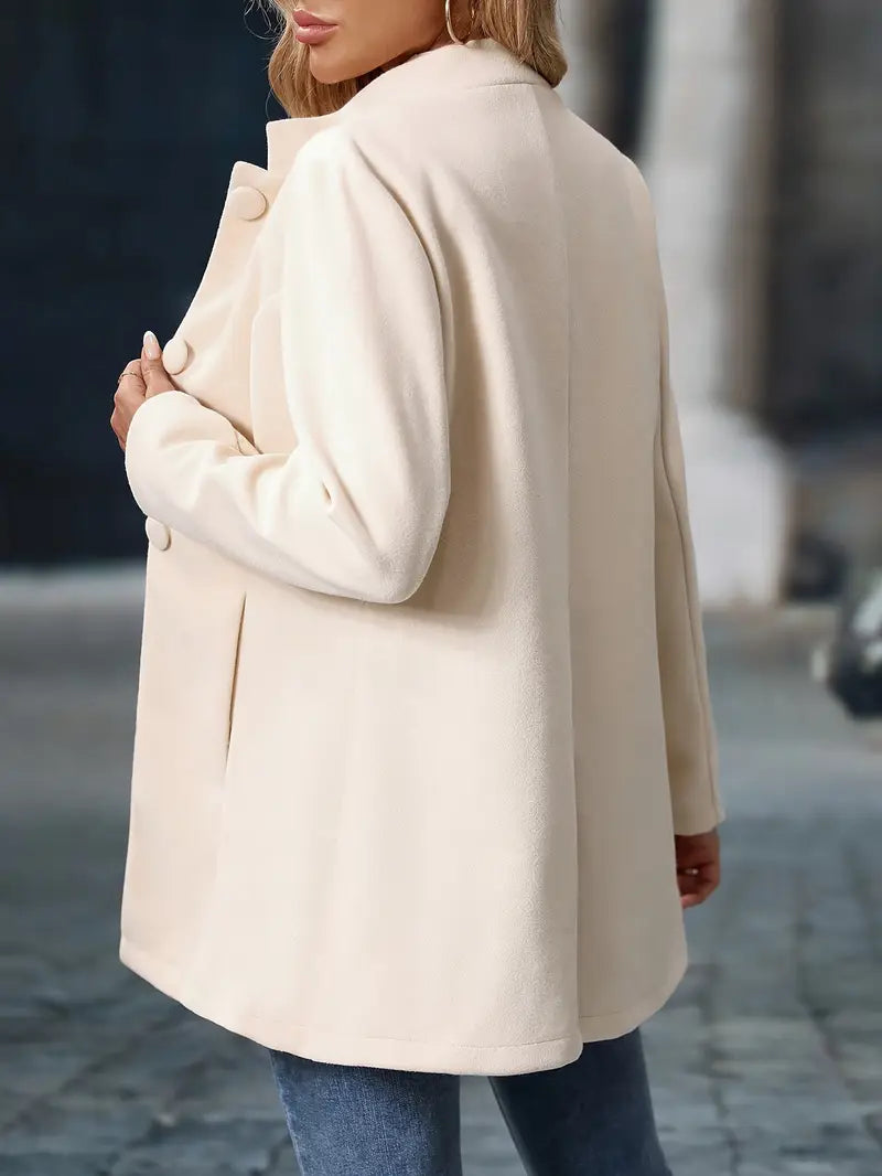 Manteau long sans col à boutons pour femme