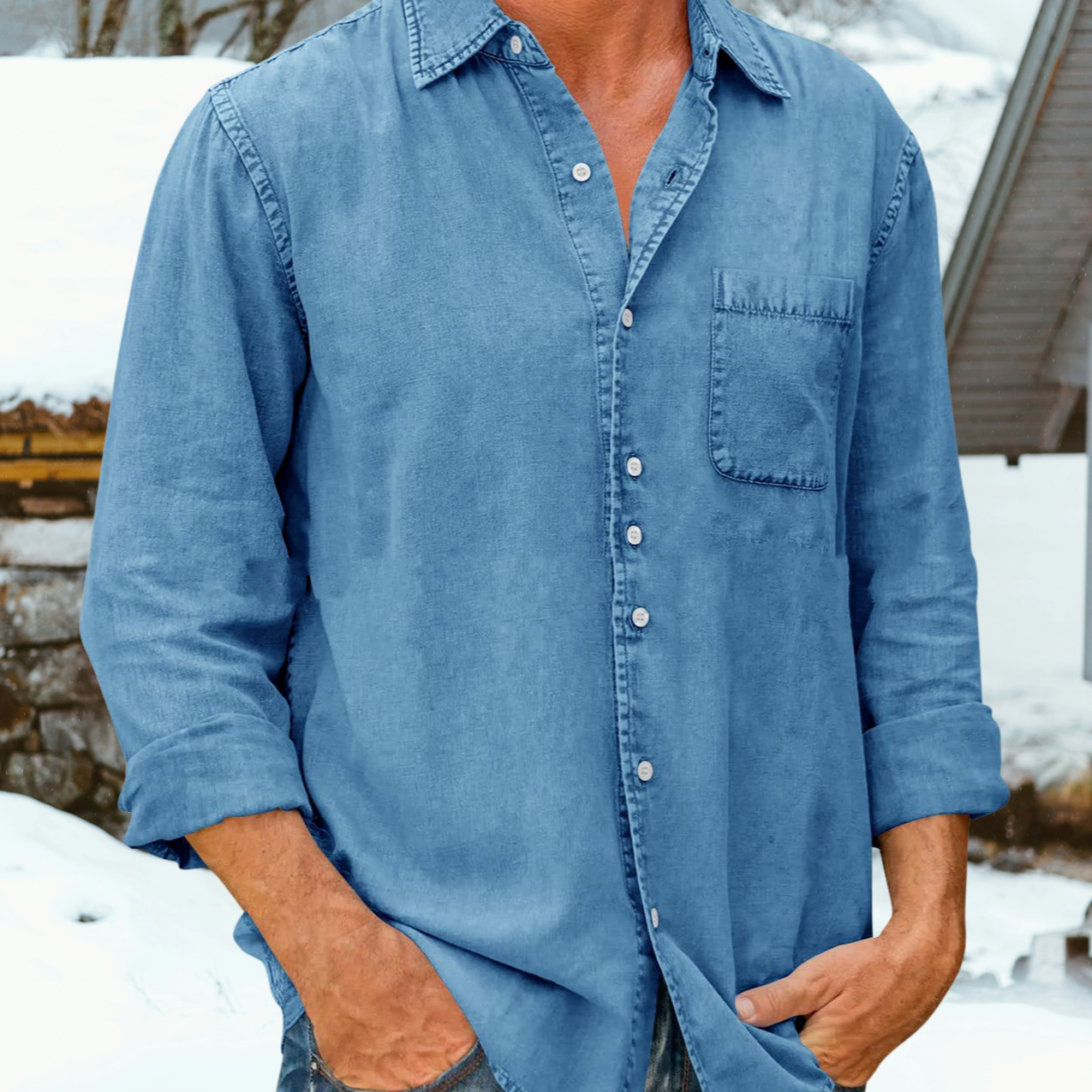 Chemise décontractée en mélange de lin à col classique pour homme