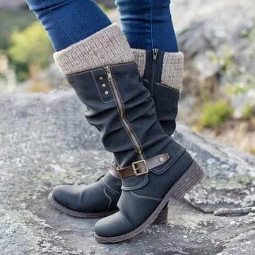 Bottes en maille montant jusqu’au milieu du mollet pour femme