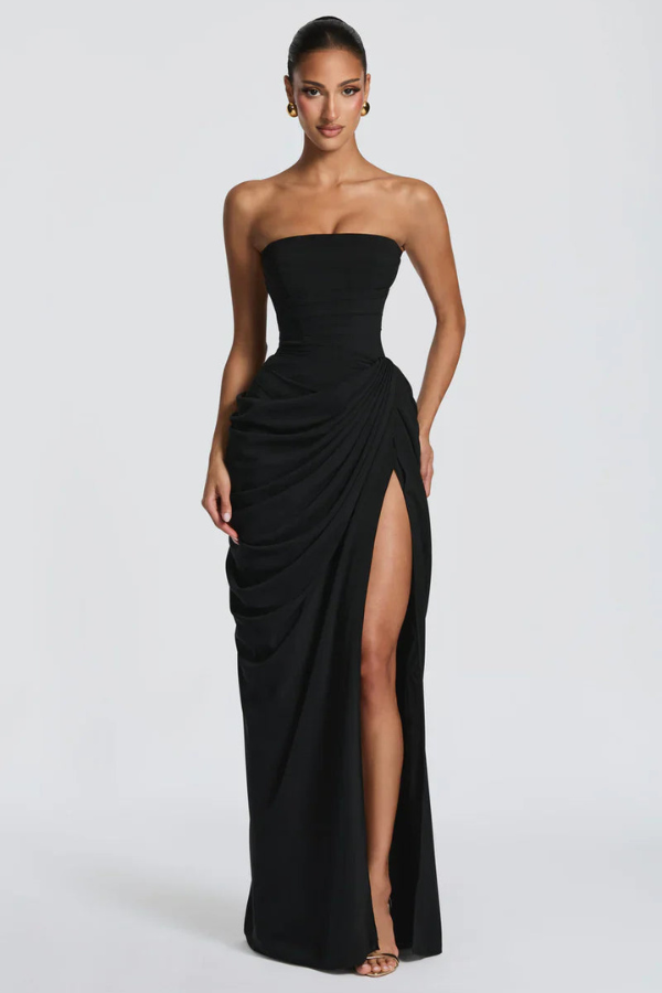 Robe longue drapée pour femme, bustier style corset