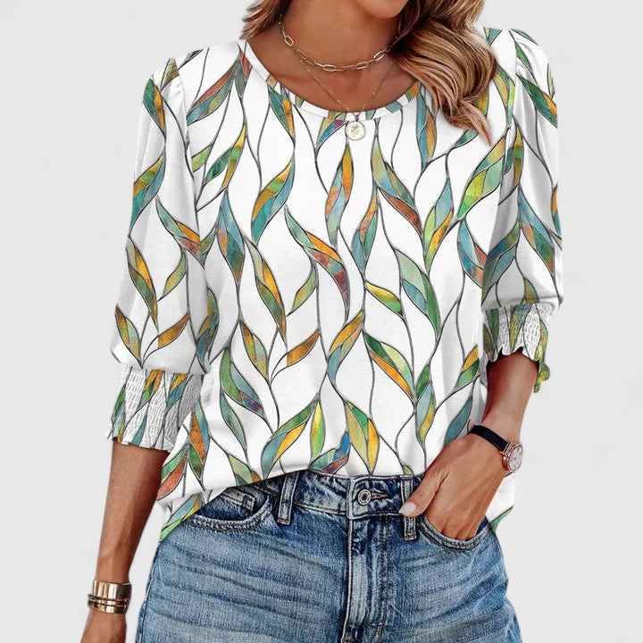 Blouse à manches bouffantes et poignets smockés pour femme