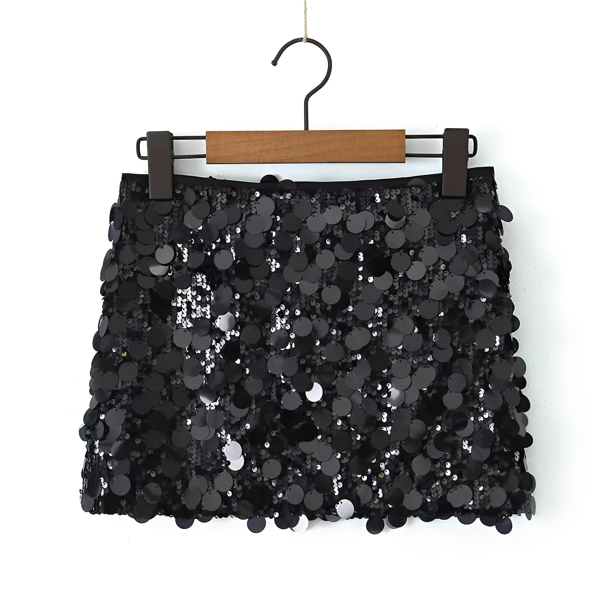 Women's Sequin Mini Skirt with Disc Embellishments