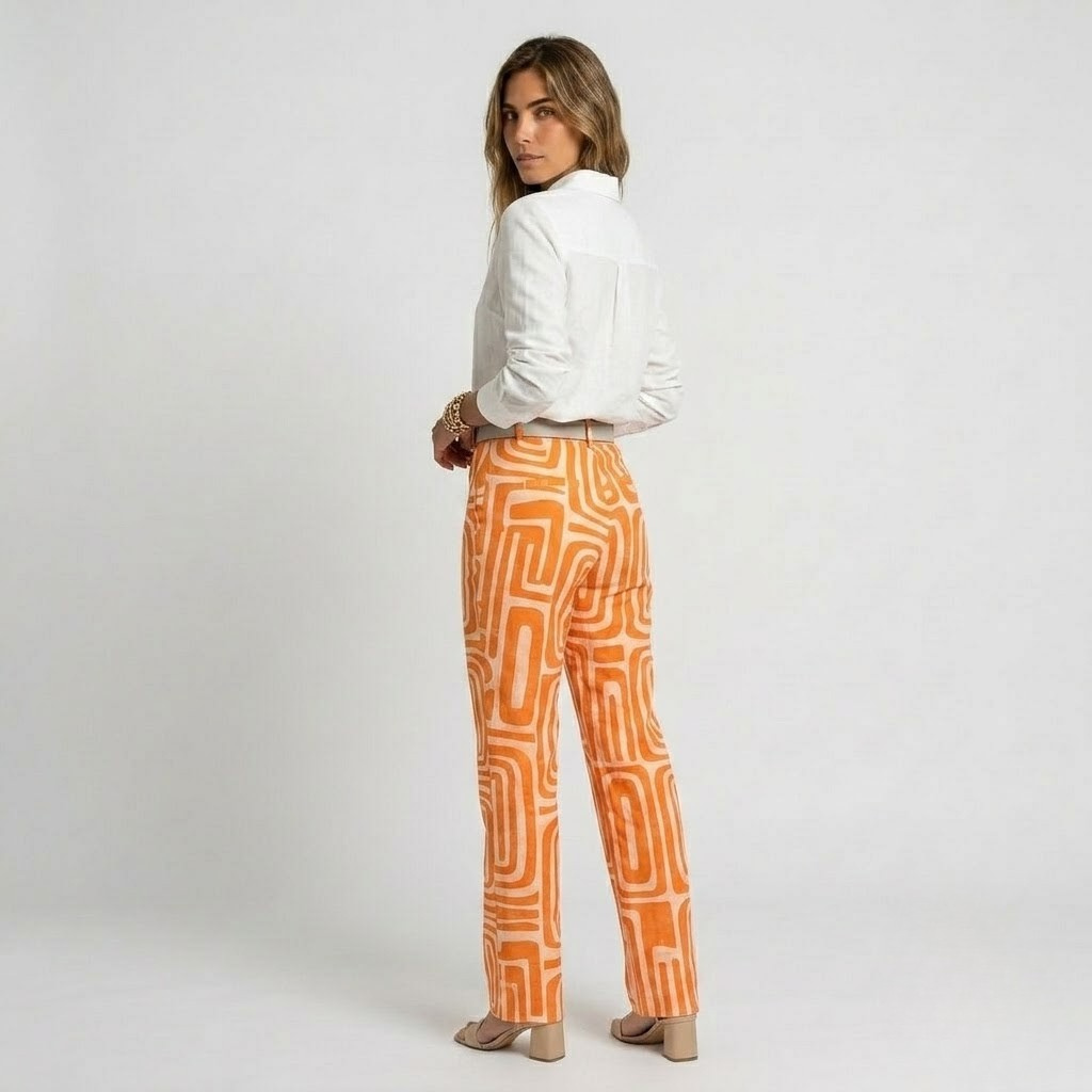 Women's High Waist Geometric Straight Leg Trousers