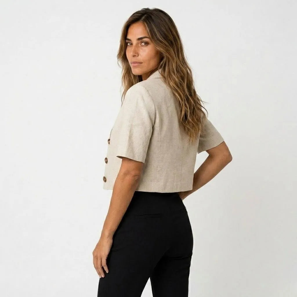 Women's Cropped Short Sleeve Tailored Blazer