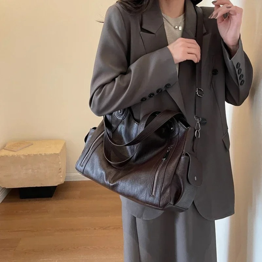 Women’s Multi-Pocket Shoulder Bag with Detachable Strap