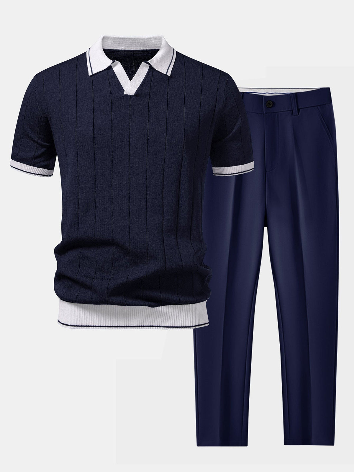 Ensemble coordonné pour homme avec polo en maille côtelée et pantalon fuselé