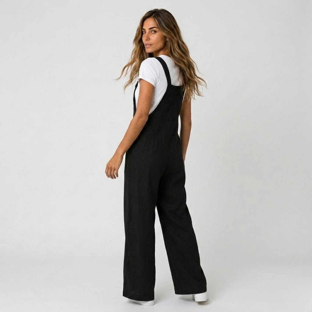 Women's Relaxed Wide Leg Dungaree Jumpsuit