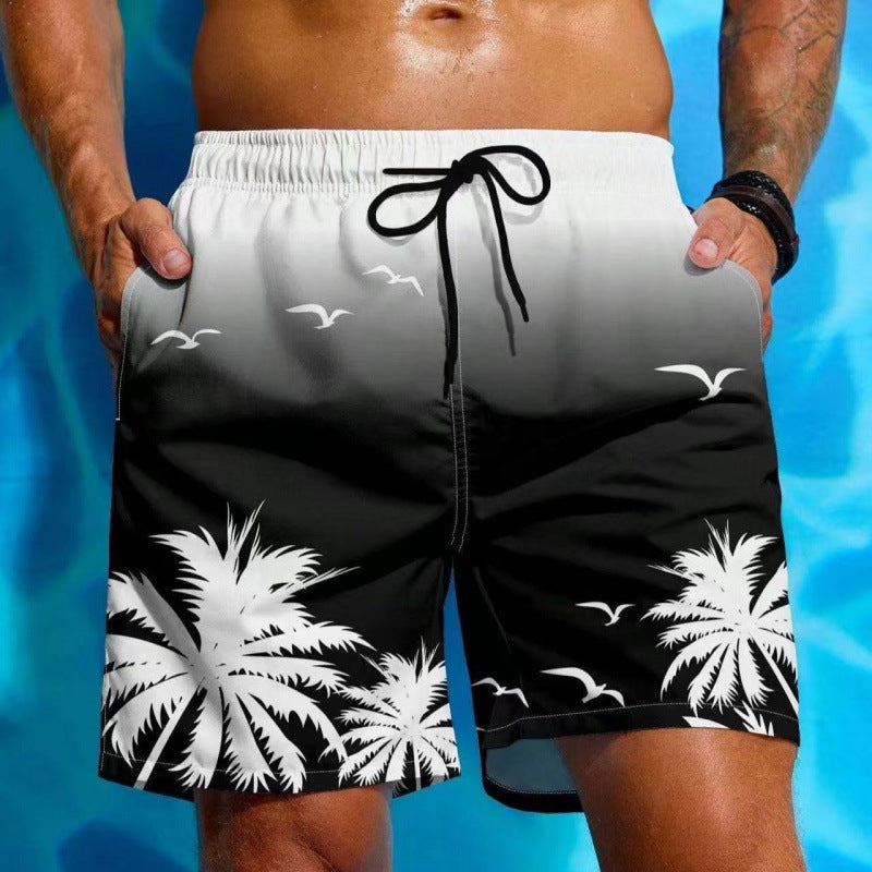 Men's Tropical Print Swim Shorts with Drawstring Waist
