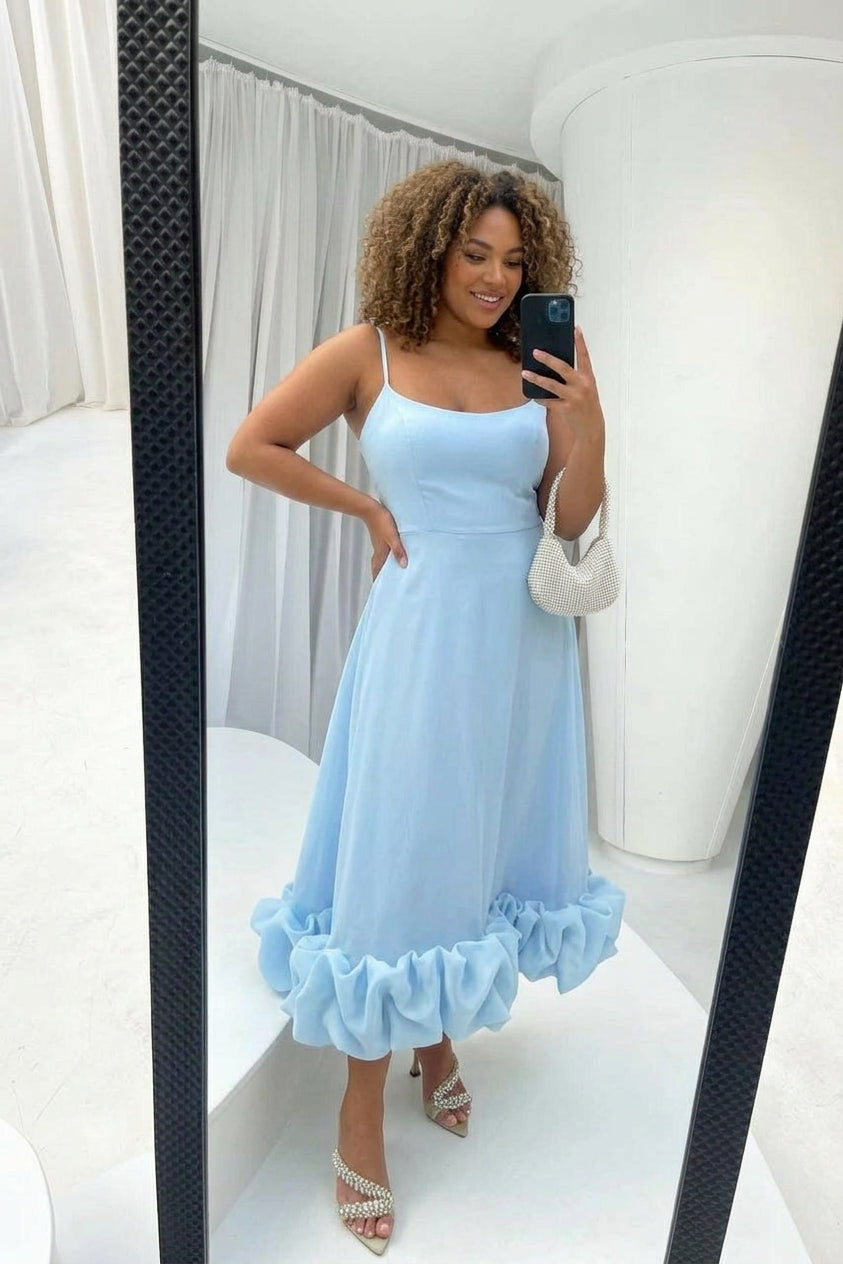 Robe longue à bretelles et ourlet volanté pour femme
