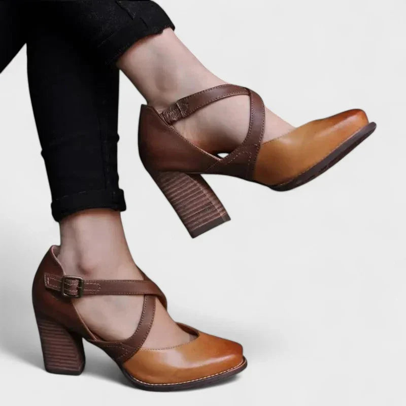 Women's Leather Block Heel Mary Jane Shoes for Autumn