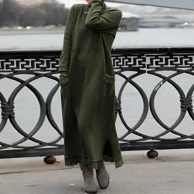 Robe longue décontractée à manches longues pour femme, avec poches