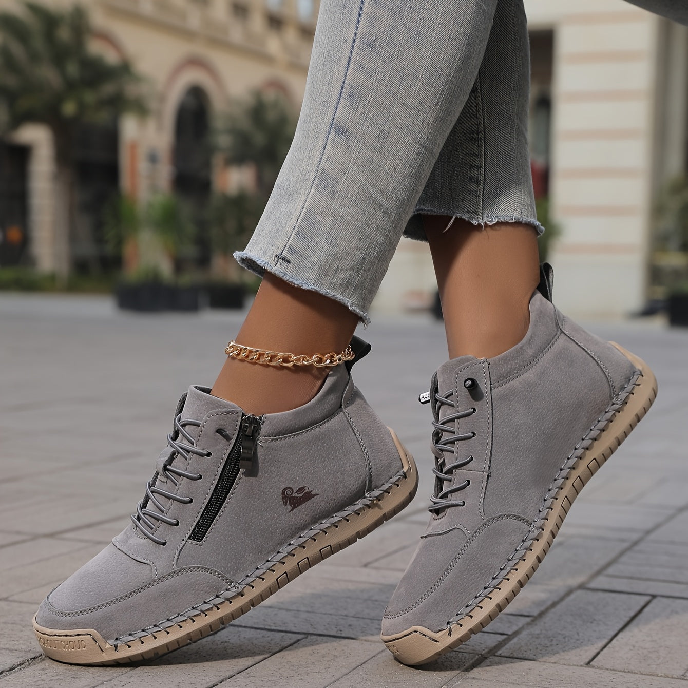Chaussures de marche décontractées à fermeture zippée latérale pour femme