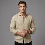 Linen Long Sleeve Shirt with Point Collar