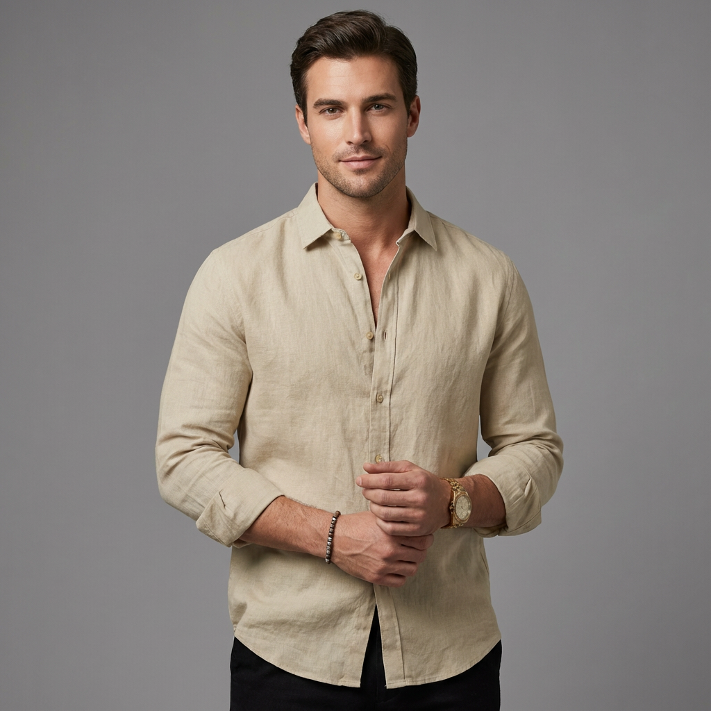 Men's Linen Long Sleeve Button-Up Shirt Casual Summer Shirt