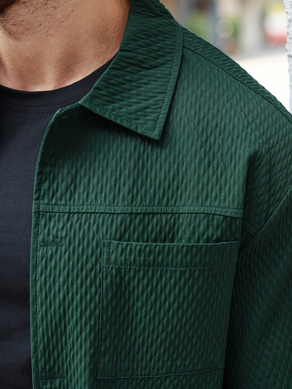 Męska teksturowana koszula overshirt z kieszenią na piersi
