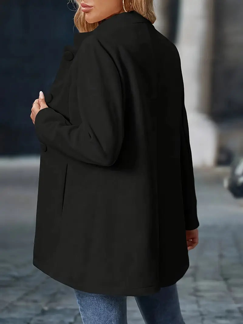 Manteau long sans col à boutons pour femme