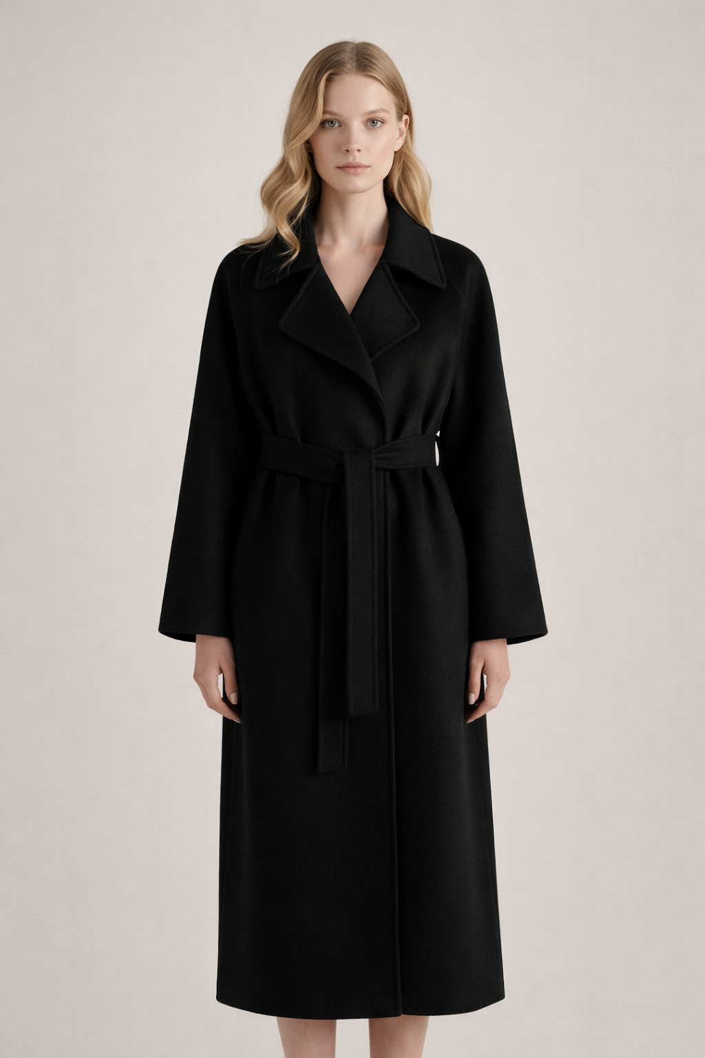 Women's Belted Long Coat | Waist-Defining Wool-Blend