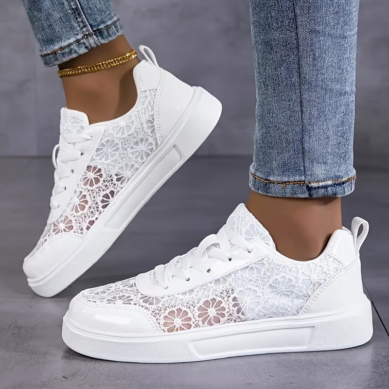 Women's Lace-Up Floral Mesh Trainers