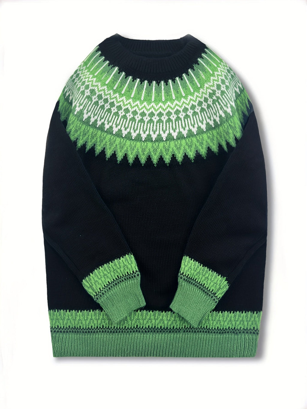Damski gruby sweter | Okrągły dekolt i nordycki wzór