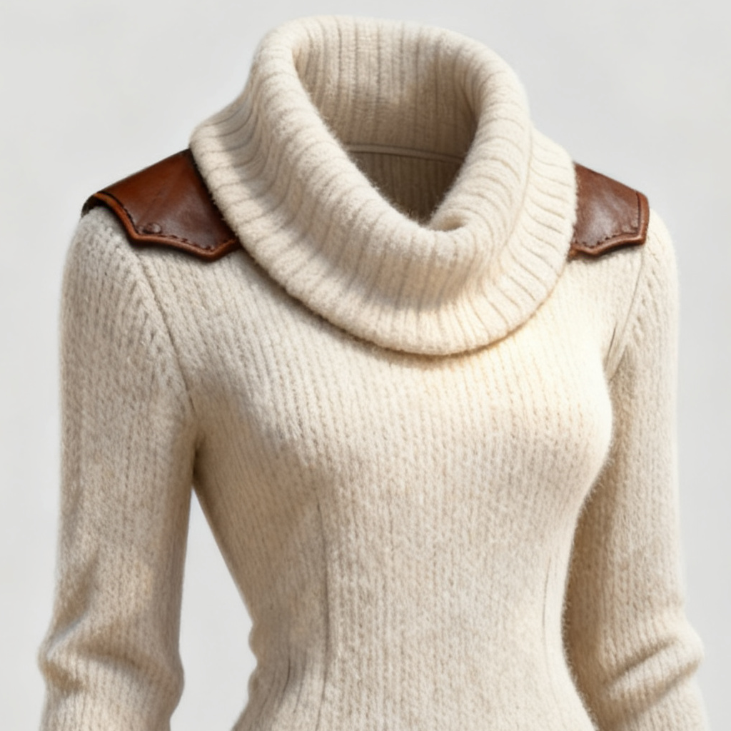 Robe-pull tricotée pour femme à col roulé et bordure contrastante