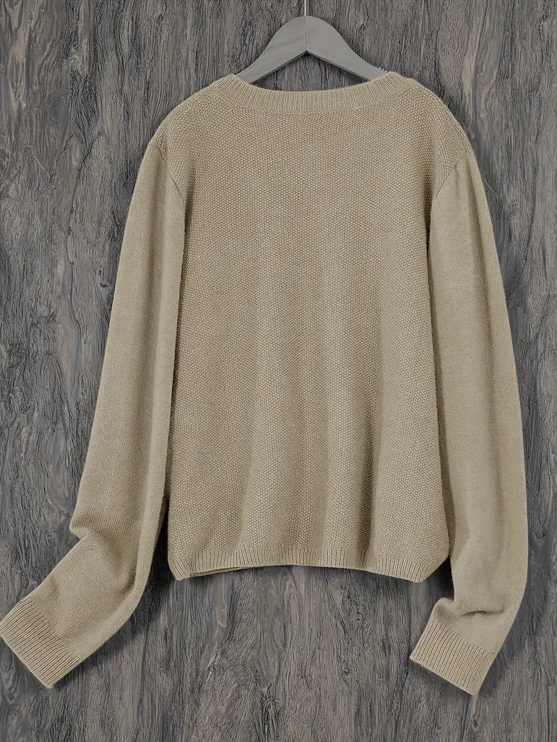 Women’s Knitted Button Cardigan with Crew Neck and Pocket