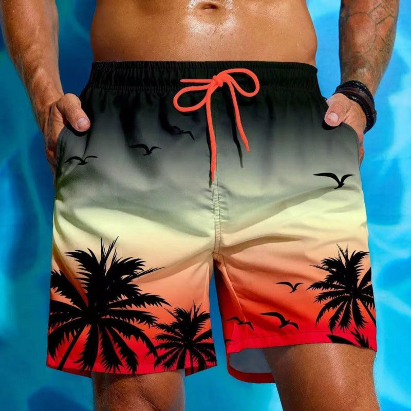 Men's Tropical Print Swim Shorts with Drawstring Waist