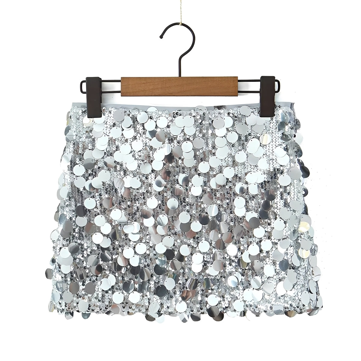 Women's Sequin Mini Skirt with Disc Embellishments