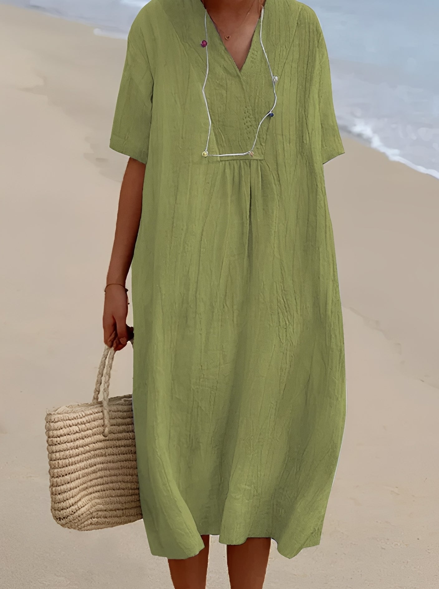 Women's Cotton Blend V Neck Midi Dress for Summer