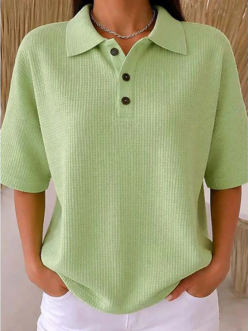 Polo décontracté texturé à manches courtes pour femme