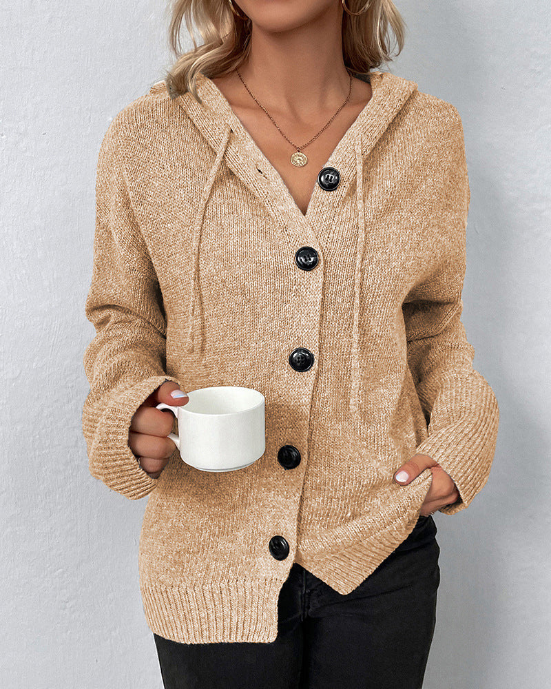 Women’s Hooded Button-Up Knit Cardigan