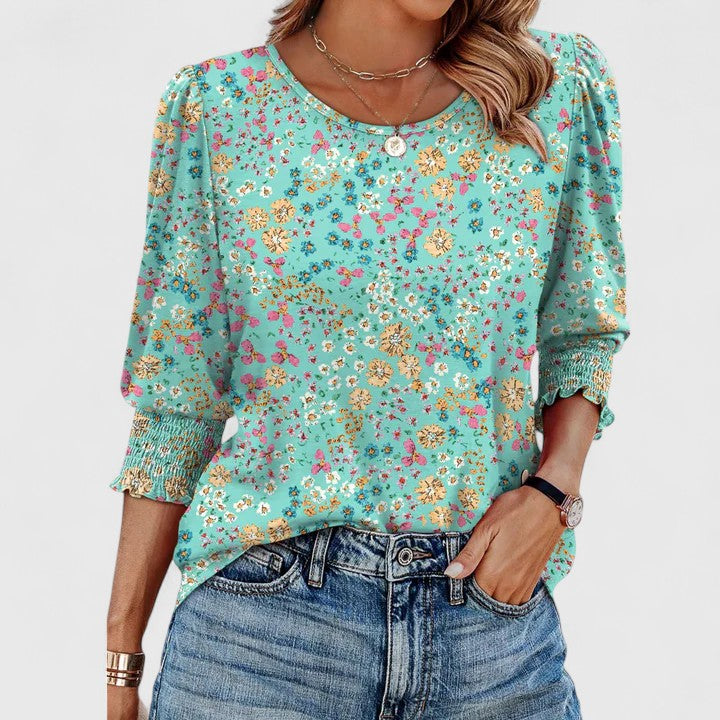 Blouse à manches bouffantes et poignets smockés pour femme