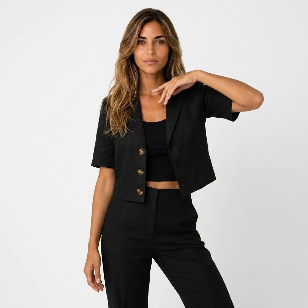 Blazer habillé court à manches courtes pour femme