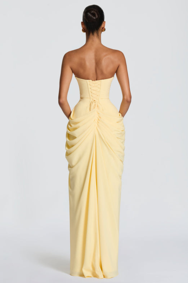 Women's Strapless Corset Draped Maxi Dress