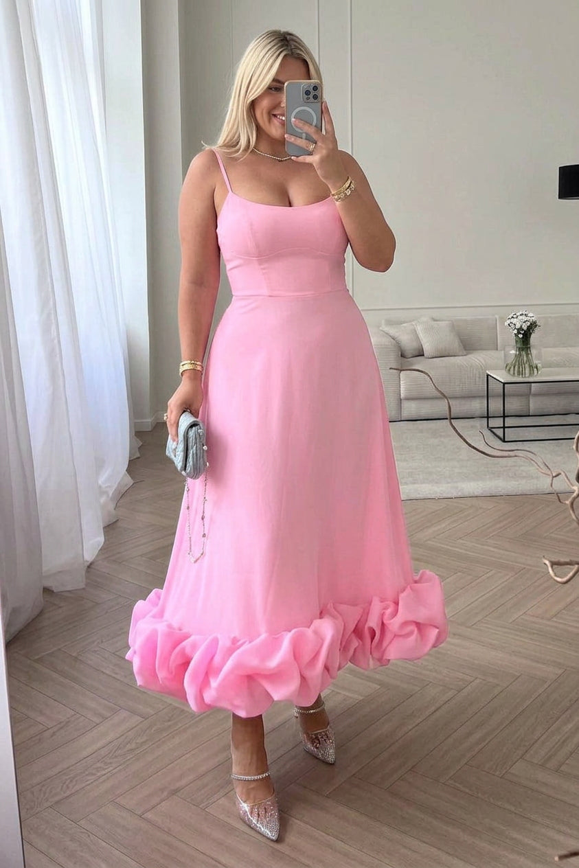 Robe longue à bretelles et ourlet volanté pour femme