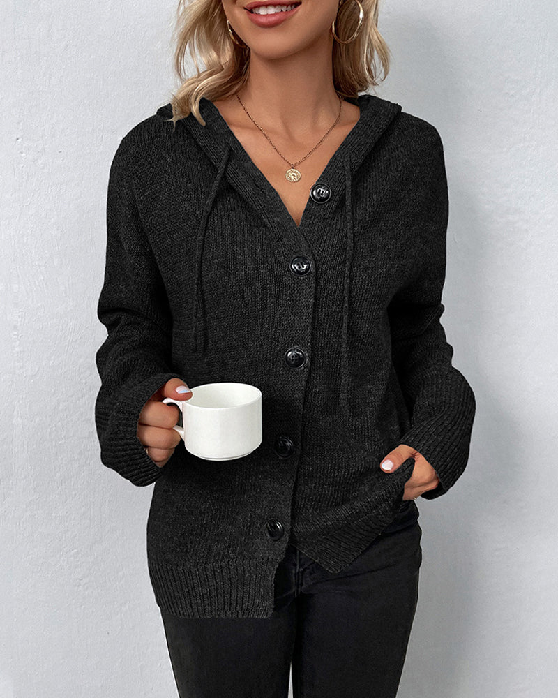 Women’s Hooded Button-Up Knit Cardigan