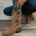 Women’s Western Suede-Look Cowboy Boots with Block Heel